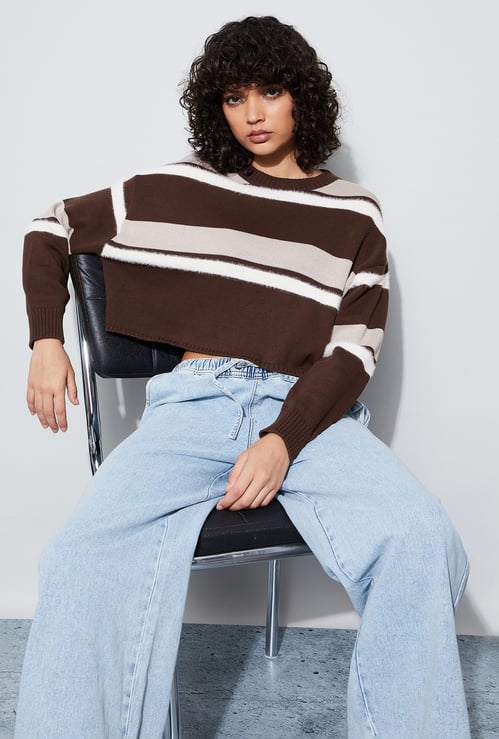 GINGER Striped Cropped Sweater