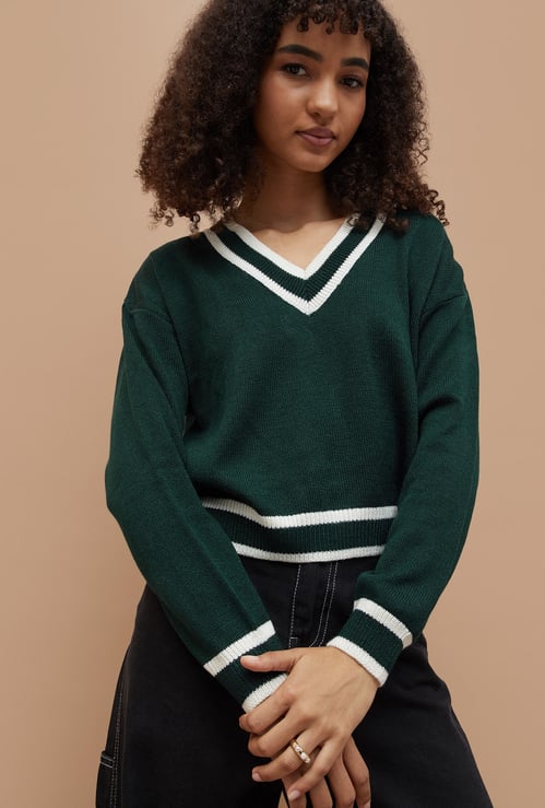 GINGER Solid V-Neck Sweater