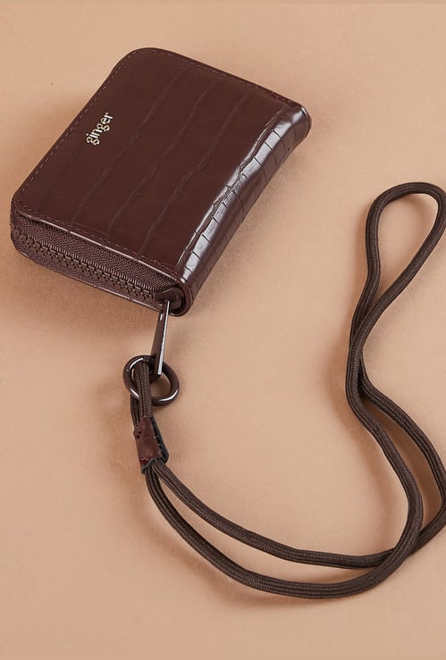 GINGER Croc-Textured Zip-Around Wallet with Sling