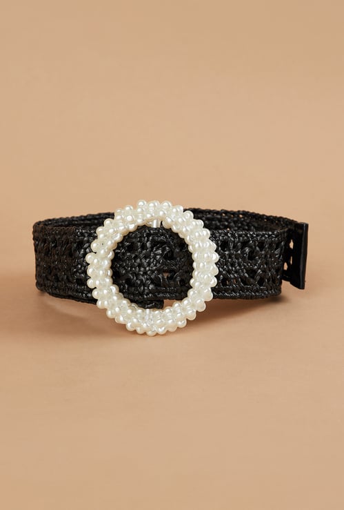 GINGER Woven Belt with Pearl Embellished Buckle