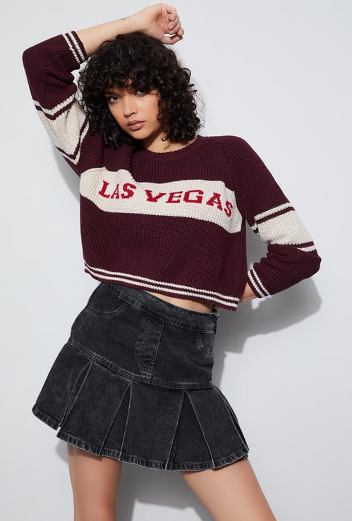 GINGER Patterned Knit Crop Sweater