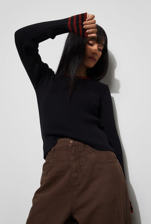 GINGER Ribbed Full Sleeves Top