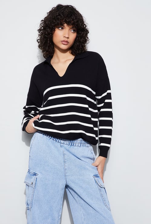 GINGER Striped V-Neck Top