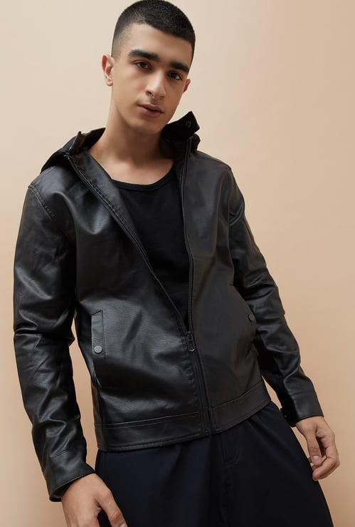 FORCA Faux Leather Hooded Jacket