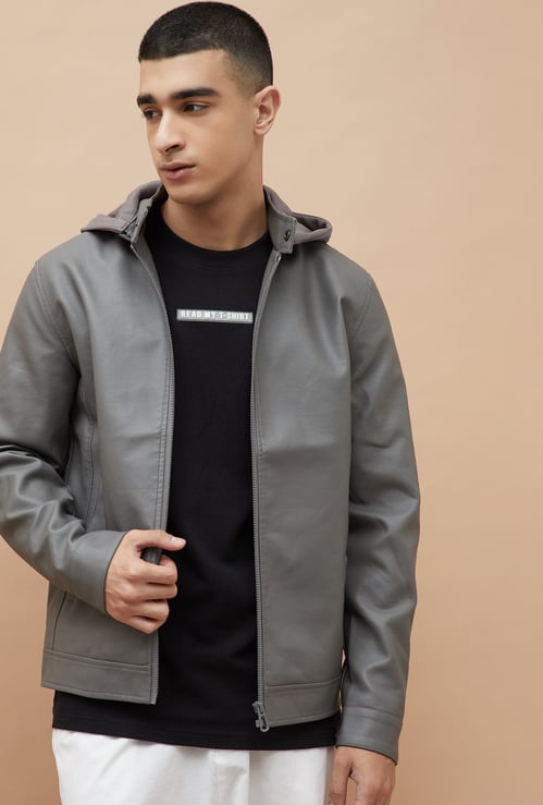 FORCA Faux Leather Hooded Jacket