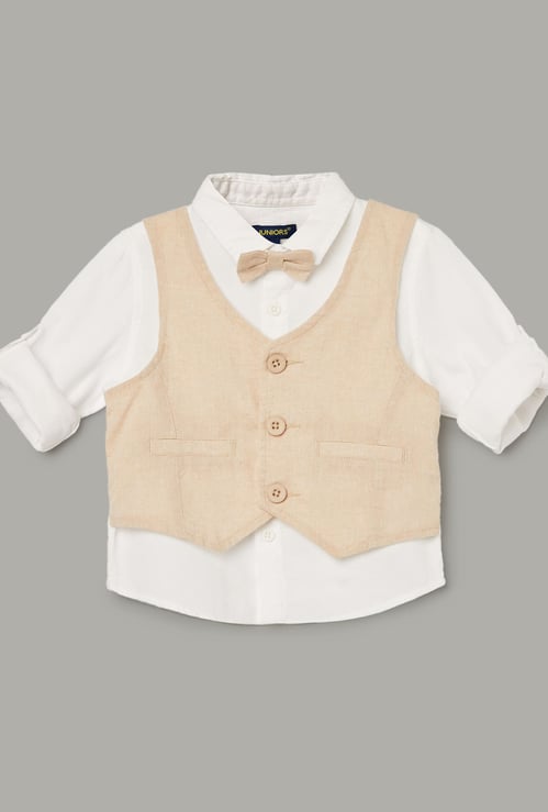 JUNIORS Boys Solid Shirt with Attached Waistcoat