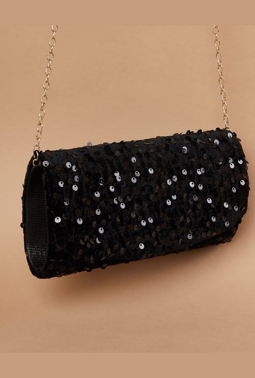 CODE Sequin Embellished Clutch with Sling