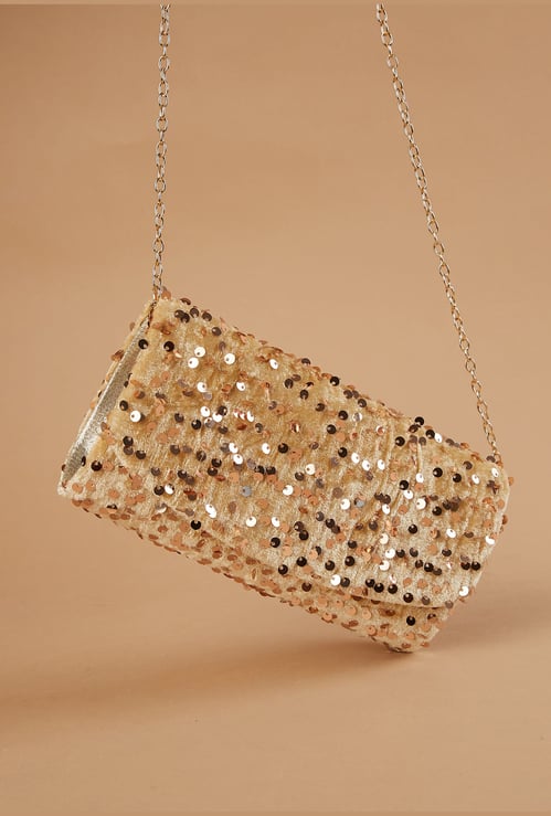 CODE Sequin Embellished Clutch with Sling