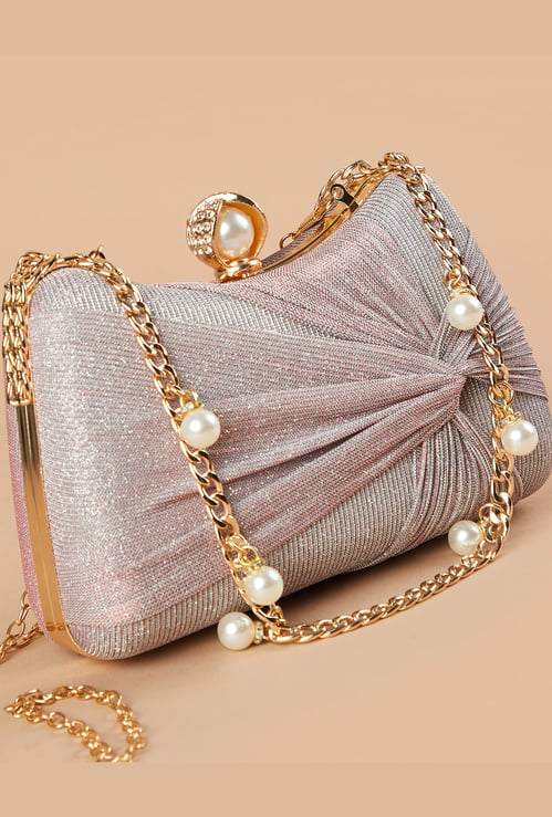 CODE Shimmery Pearl Embellished Box Clutch