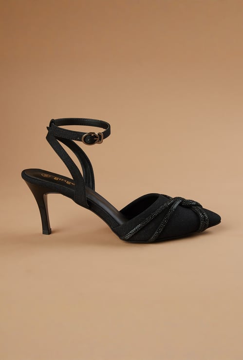 GINGER Criss Cross Embellished Slim Heels