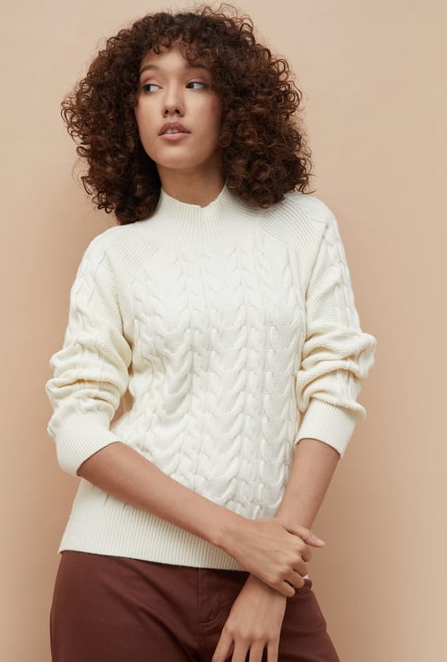 COLOUR ME Cable Knit Mock Neck Sweater