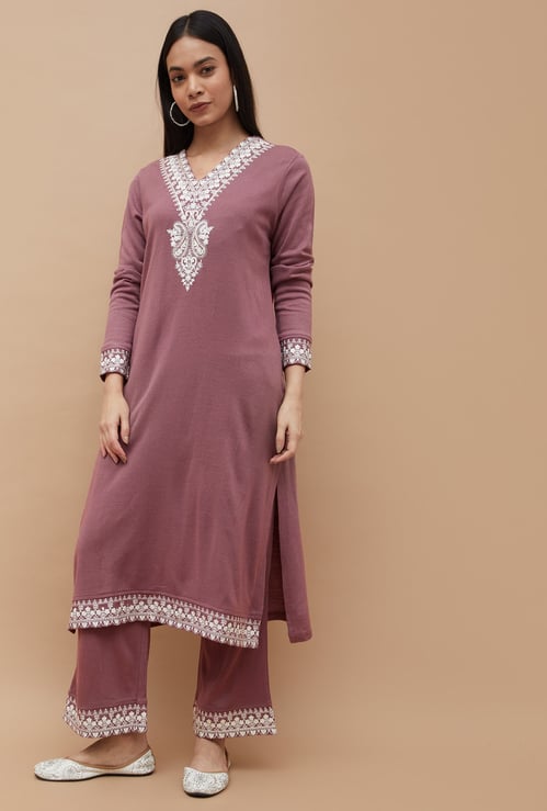 MELANGE Embroidered Straight Winter Kurta Set