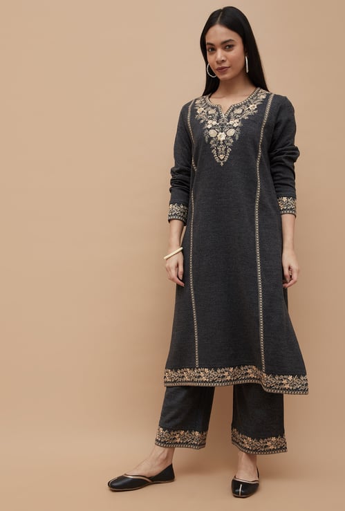MELANGE Embroidered Straight Winter Kurta Set