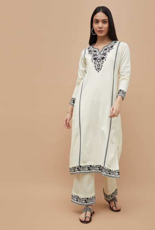 MELANGE Embroidered Straight Winter Kurta Set