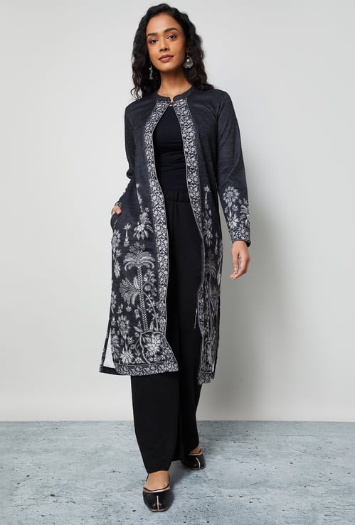 MELANGE Knit Patterned Longline Shrug
