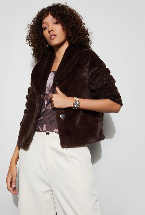 CODE Fuzzy Shawl Collar Jacket