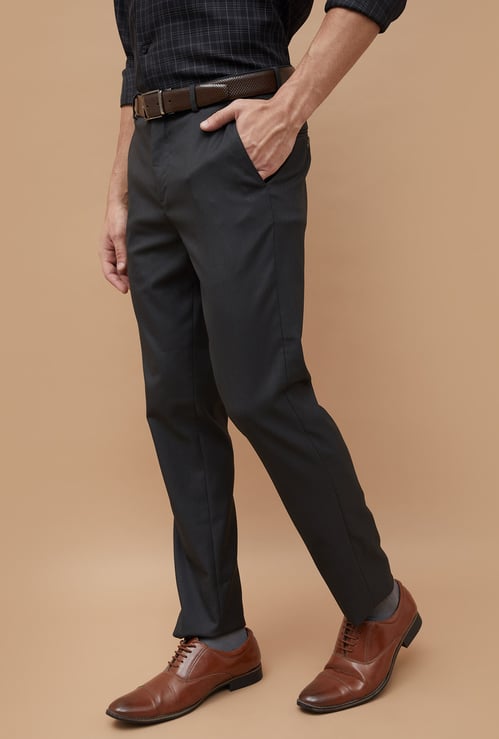CODE Solid Slim Tapered Fit Formal Trousers