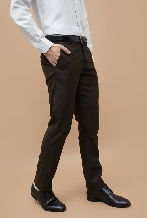 CODE Solid Slim Tapered Formal Trousers