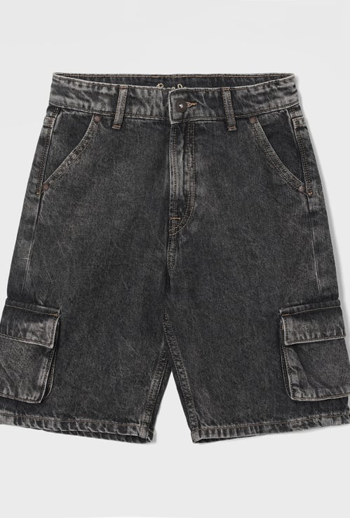 PEPE JEANS Boys Washed Baggy Denim Cargo Shorts