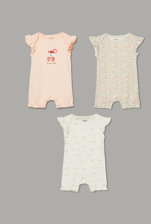 JUNIOR BABY Girls Printed Rompers - Pack of 3