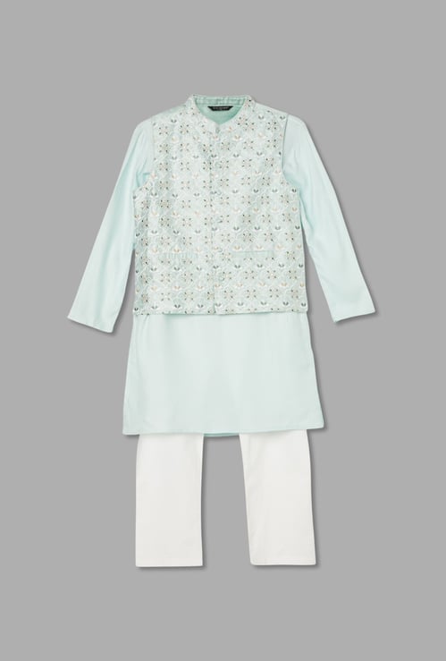 MELANGE Patterned Kurta Set with Nehru Jacket