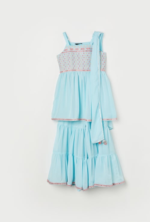 MELANGE Girls Embroidered A-line Kurta Set