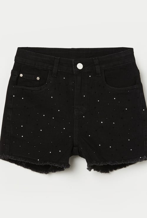 FAME FOREVER Girls Embellished Denim Shorts