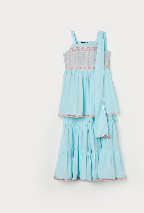 MELANGE Girls Embroidered A-line Kurta Set