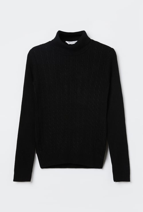 FAME FOREVER Girls Braided Knit High Neck Sweater