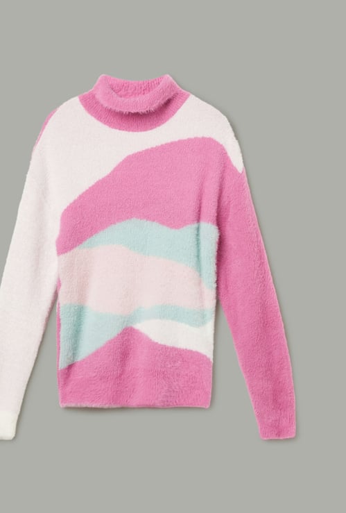 FAME FOREVER Colourblocked Turtle Neck Sweater