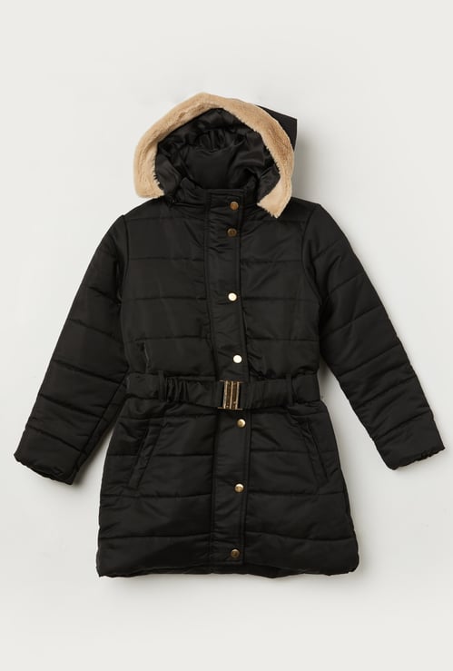 FAME FOREVER Girls Padded Hooded Longline Jacket