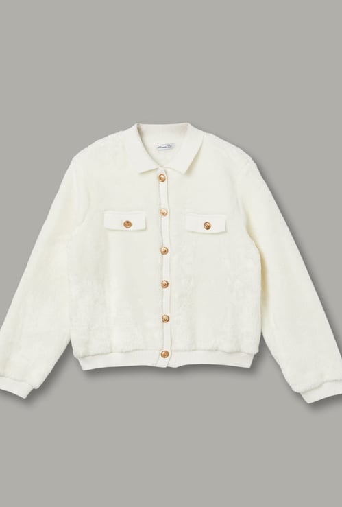FAME FOREVER Girls Fuzzy Cardigan