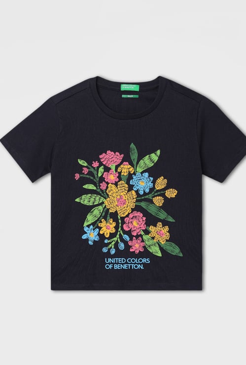 UNITED COLORS OF BENETTON Girls Floral Print T-shirt