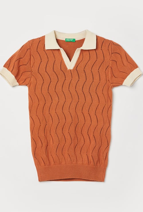 UNITED COLORS OF BENETTON Boys Knitted Johnny Collar Sweater