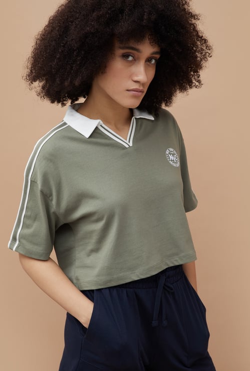 KAPPA Striped Johnny Collar Crop T-shirt