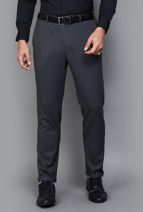 PARK AVENUE Solid Slim Straight Formal Trousers