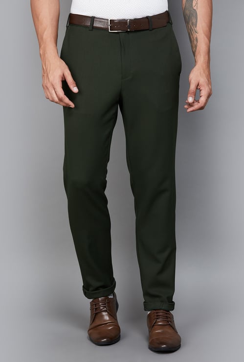 PARK AVENUE Solid Slim Straight Formal Trousers