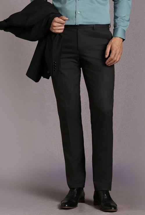 LOUIS PHILIPPE Textured Slim Straight Formal Trousers