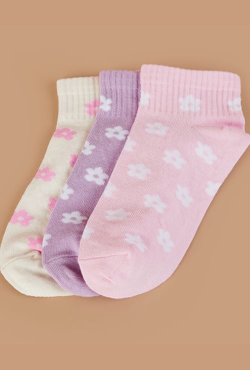 GINGER Floral Print Ankle Length Socks - Pack of 3