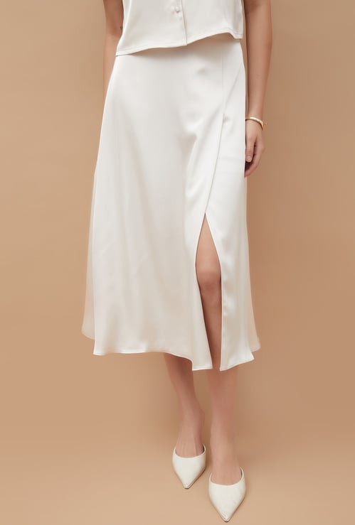 GINGER Solid Slitted A-Line Skirt