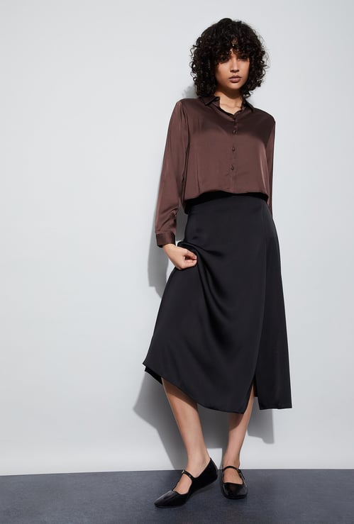 GINGER Solid Slitted A-Line Skirt