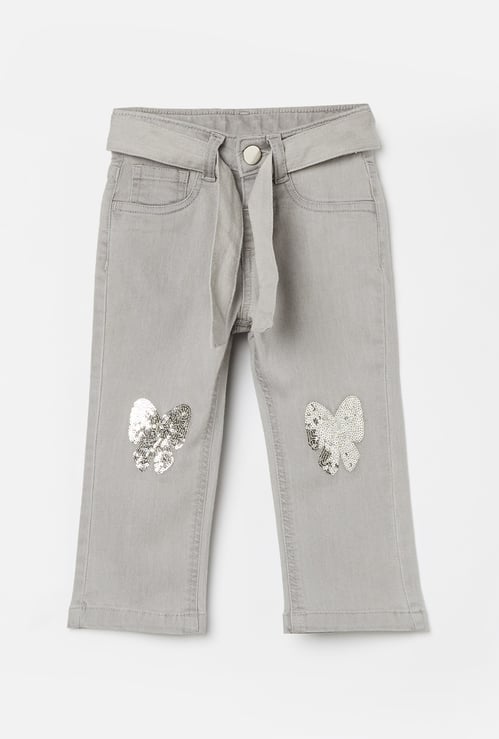JUNIORS Sequinned Bootcut Jeans with Belt