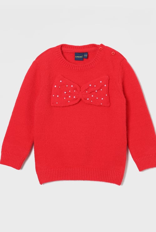 JUNIORS Girls Bow-Detailed Sweater
