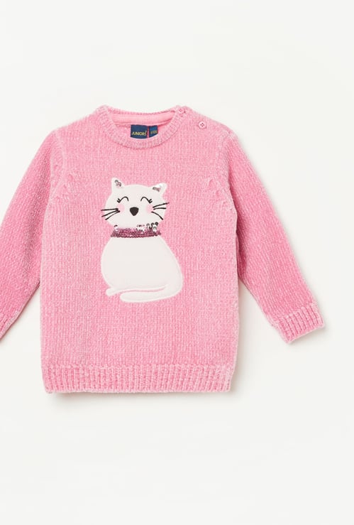 JUNIORS Cat Appliqued Sweatshirt