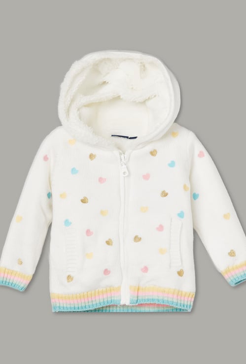 JUNIORS Girls Heart Print Hooded Jacket