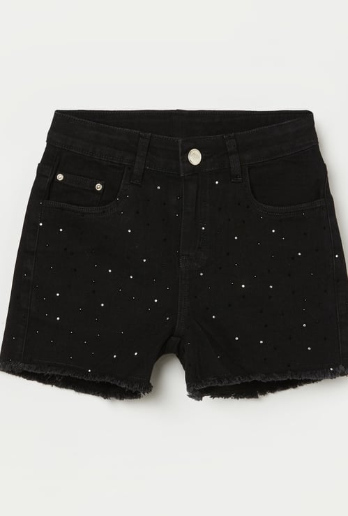FAME FOREVER Girls Embellished Denim Shorts