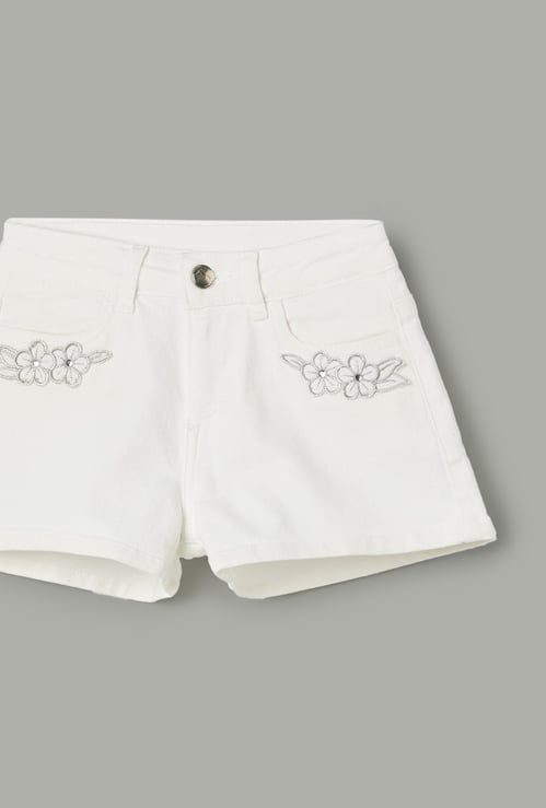 FAME FOREVER Girls Floral Embroidered Shorts