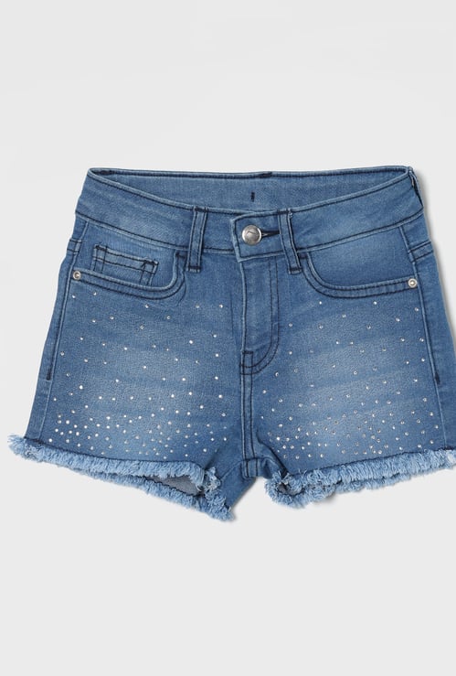 FAME FOREVER Girls Embellished Denim Shorts