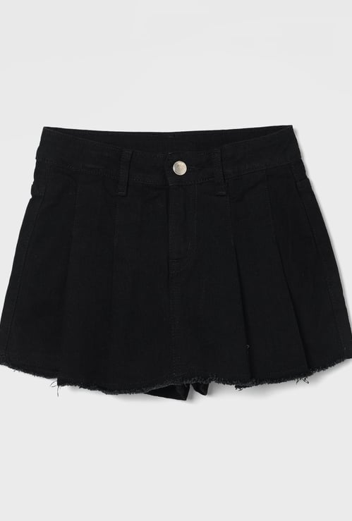 FAME FOREVER Girls Pleated Denim Skort