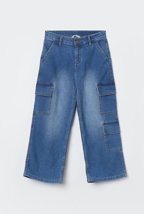 FAME FOREVER Girls Washed Cargo Jeans